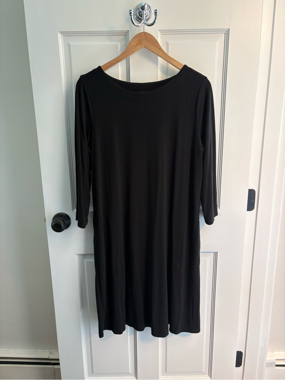 J. Jill Black Midi Dress with Three-Quarter Sleeves